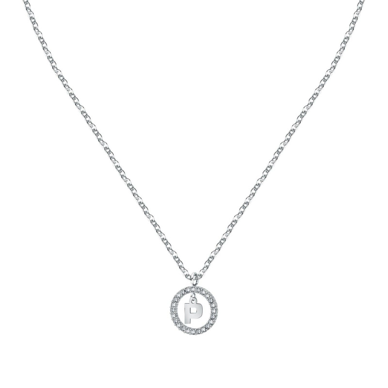 La Petite Story Letter P Steel Necklace With Clear Crystal LPS10ASF21 For Women