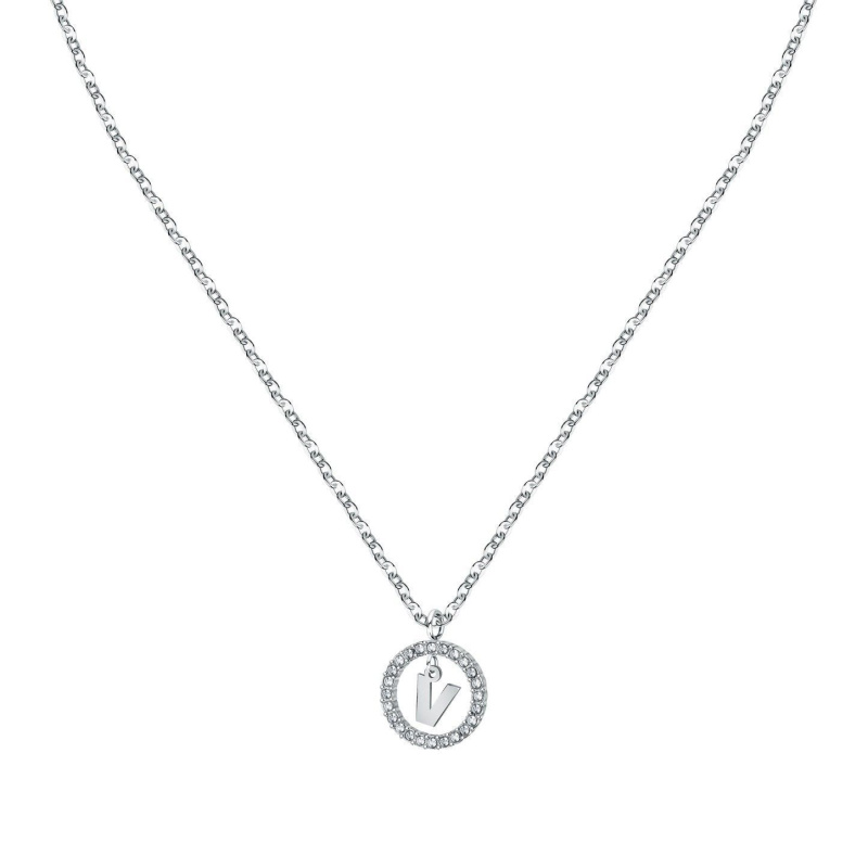 La Petite Story Letter V Steel Necklace With Clear Crystal LPS10ASF26 For Women