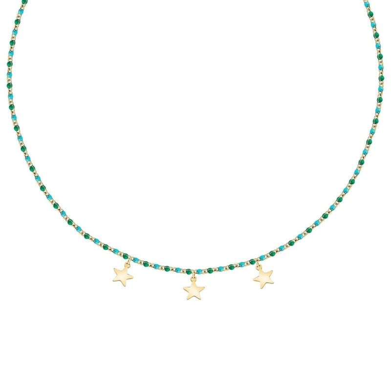 La Petite Story Gold Tone Steel Necklace With Green And Blue Beads LPS10ARR12 For Women