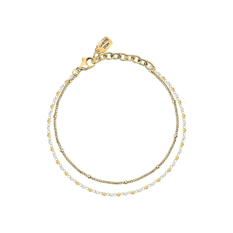 La Petite Story Gold Tone Steel Bracelet With White And Gold Beads LPS05ARR97 For Women