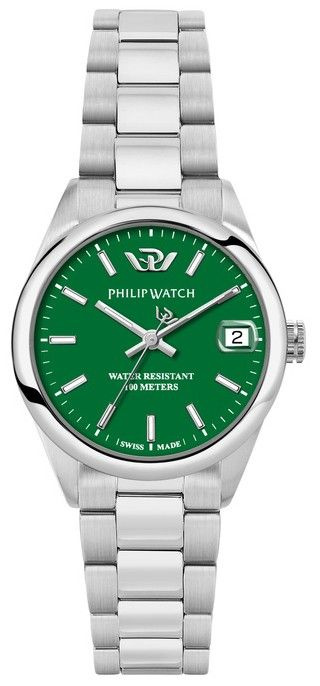 Philip Watch Swiss Made Caribe Urban Stainless Steel Green Dial Quartz R8253597647 100M Men's Watch