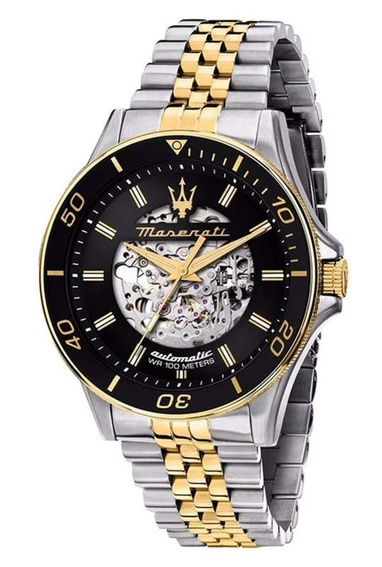 Maserati Sfida Two Tone Stainless Steel Skeleton Black Sunray Dial Automatic R8823140010 100M Men's Watch