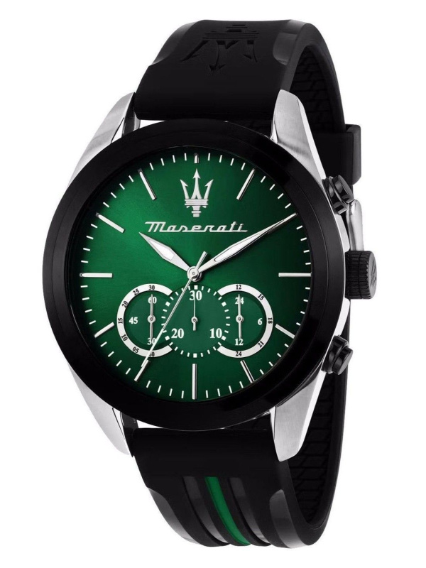 Maserati Traguardo Chronograph Rubber Strap Green Sunray Dial Quartz R8871612043 100M Men's Watch