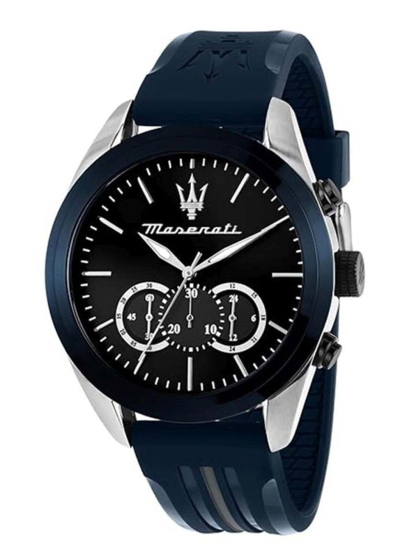 Maserati Traguardo Chronograph Rubber Strap Black Sunray Dial Quartz R8871612046 100M Men's Watch
