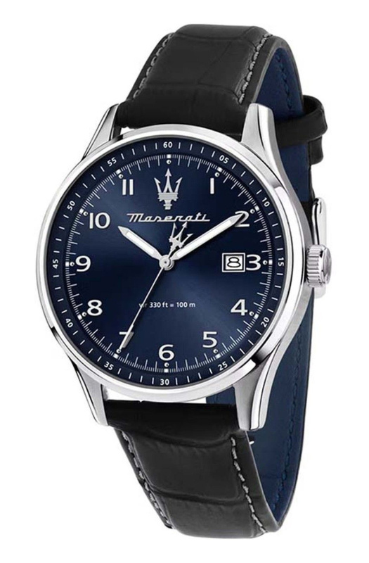 Maserati Classic Sorpasso Leather Strap Blue Sunray Dial Quartz R8851124003 100M Men's Watch