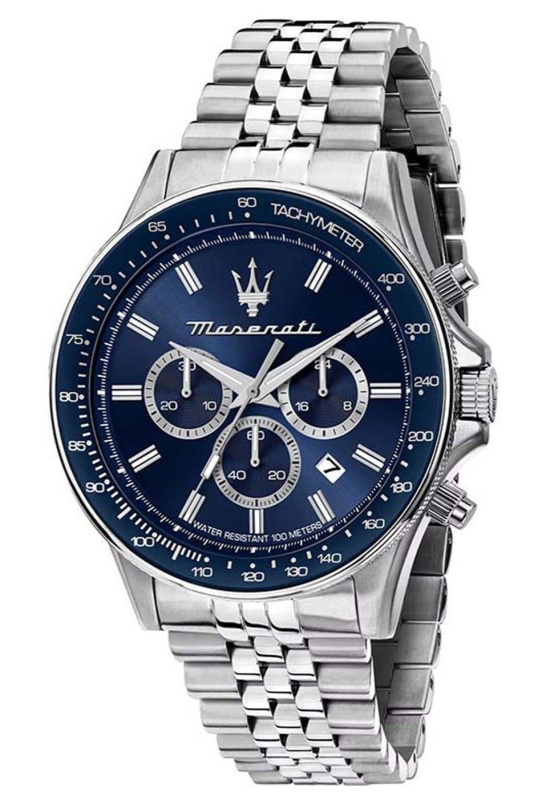 Maserati Sfida Chronograph Stainless Steel Blue Sunray Dial Quartz R8873640025 100M Men's Watch