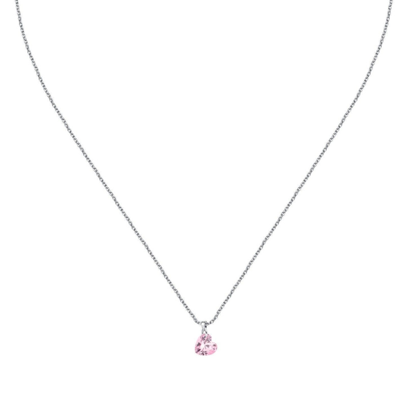 La Petite Story Silver Necklace With Pink Heart Zircon LPS10AWV33 For Women