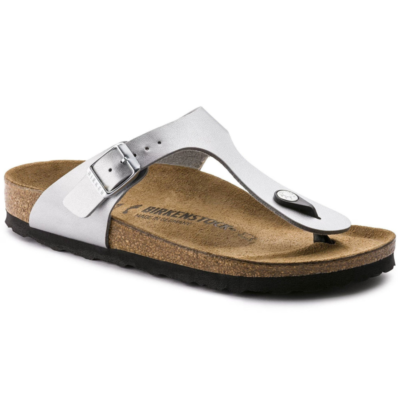 BIRKENSTOCK Gizeh Birko-Flor Metallic Silver Birko Flor 38 (US Women's 7-7.5)