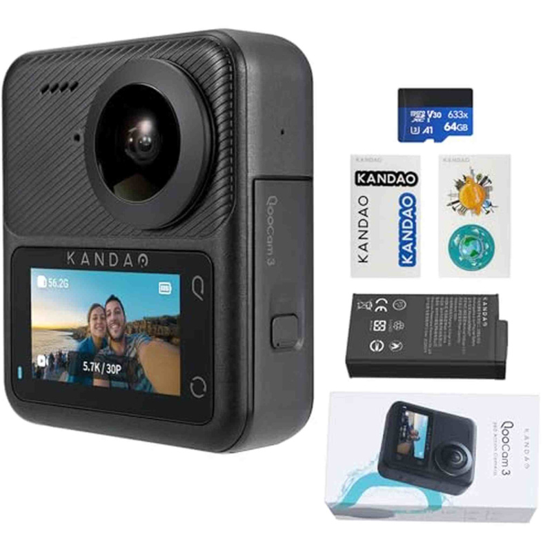 KanDao QooCam 3 360Panoramic Action Camera, 5.7K 62MP Video Camera, Dual 1/1.55" Sensors F1.6 Larger Aperture Vlog Camera, 60fps Flawless Video Camera
