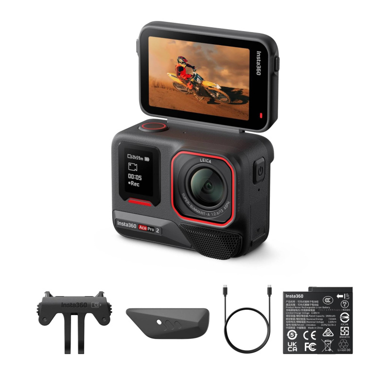 Insta360 Ace Pro 2 Dual Battery Bundle -8K Waterproof Action Camera Co-Engineered with Leica, 1/1.3" Sensor, Dual AI Chip, Leading Low Light, Superior