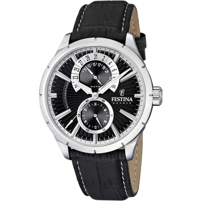 Festina Retro Leather Strap Multifunction Black Dial Quartz F16573-3 Men's Watch