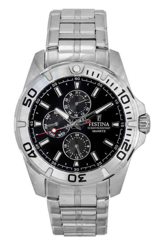 Festina Multifunction Stainless Steel Black Dial Quartz F20445-3 100M Men's Watch