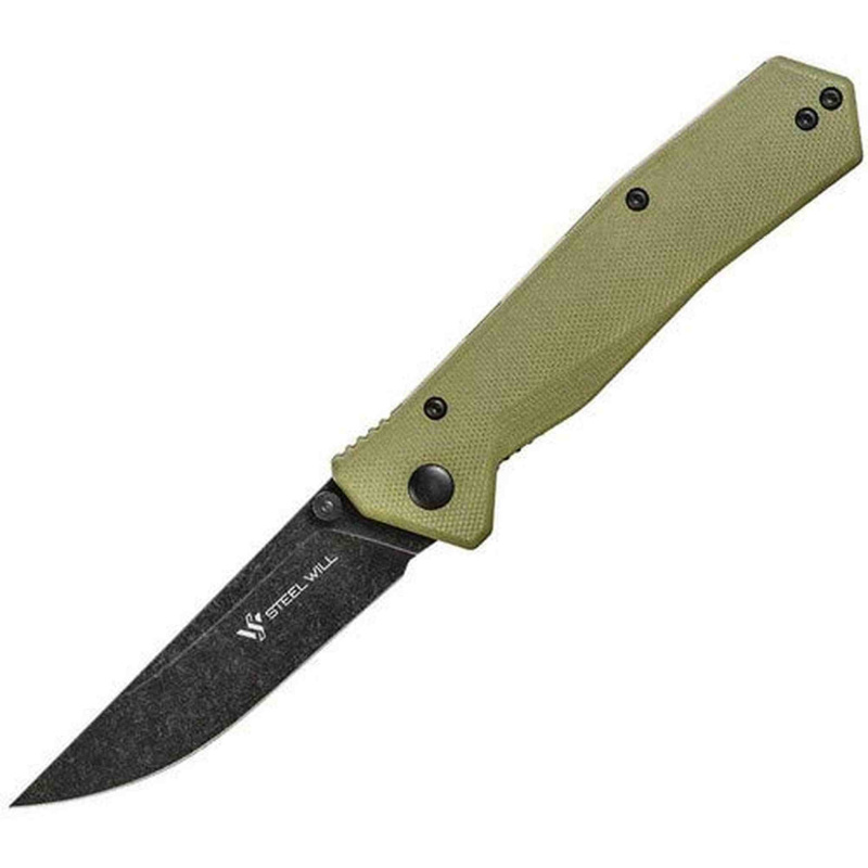 Steel Will SWF11-33 Daitengu F11-33: 3.25" D2 Straight Back Black Stonewash Blade, Liner Lock, OD Green G10 Handle