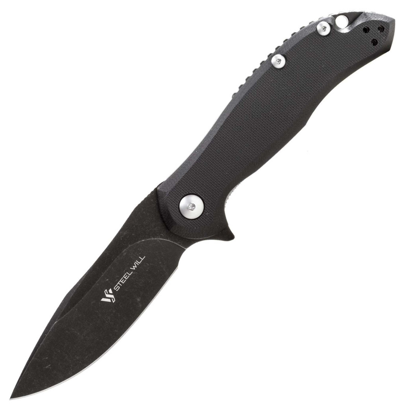 Steel Will SWF35M-09 Lanner F35M-09: 3.25" D2 Drop Point Black Stonewash Folding Blade, Liner Lock, Black G10 Handle, Black Aluminum Spacer