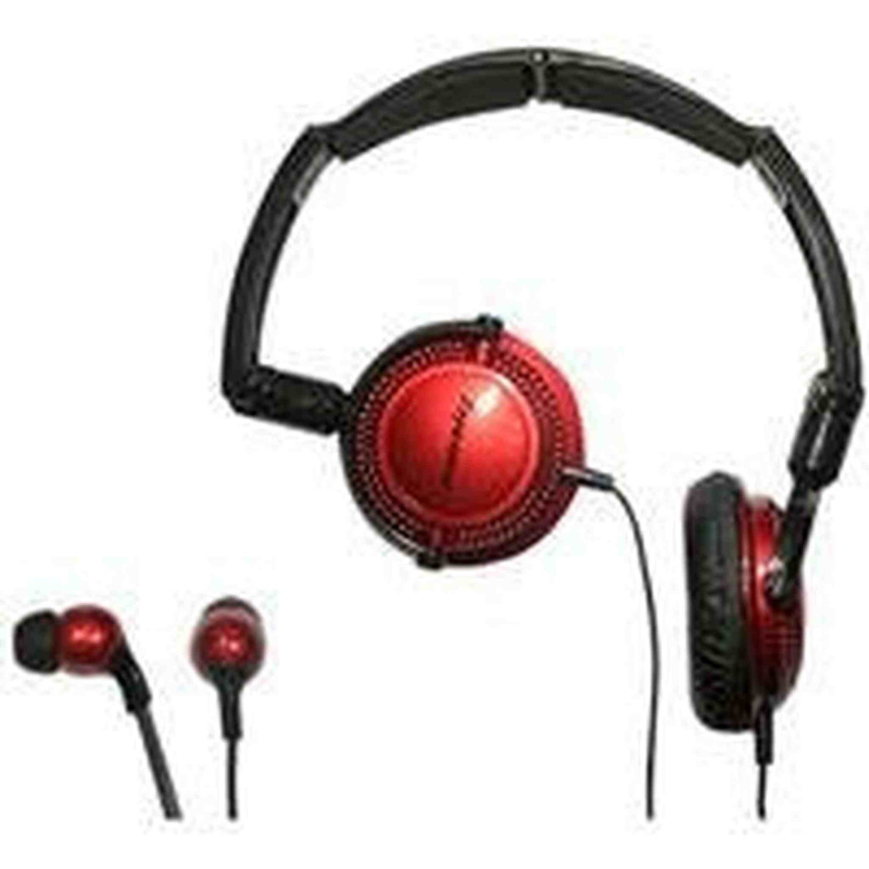 Soniq KABOOM! Headphone/Earphone Combo Pack, 18 Hz to 22 kHz Frequency Response, Red