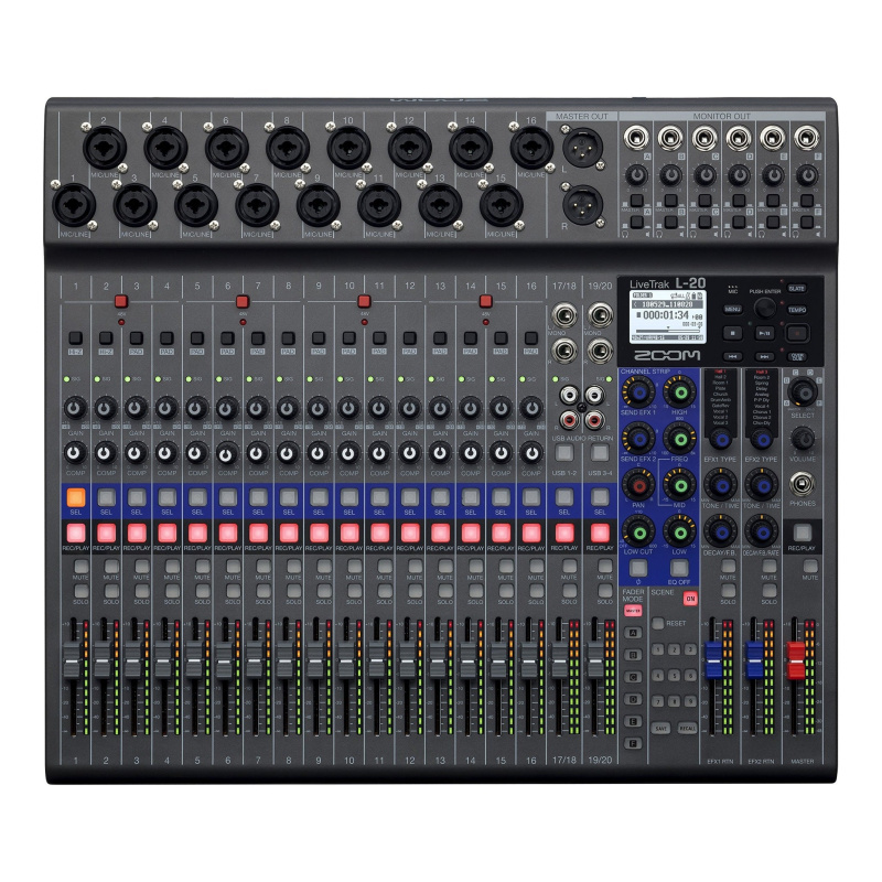 Zoom LiveTrak L-20 Digital Mixer & Multitrack Recorder, 20-Input/ 22-Channel SD Card Recorder, 22-in/4-out USB Audio Interface, 6 Customizable Outputs