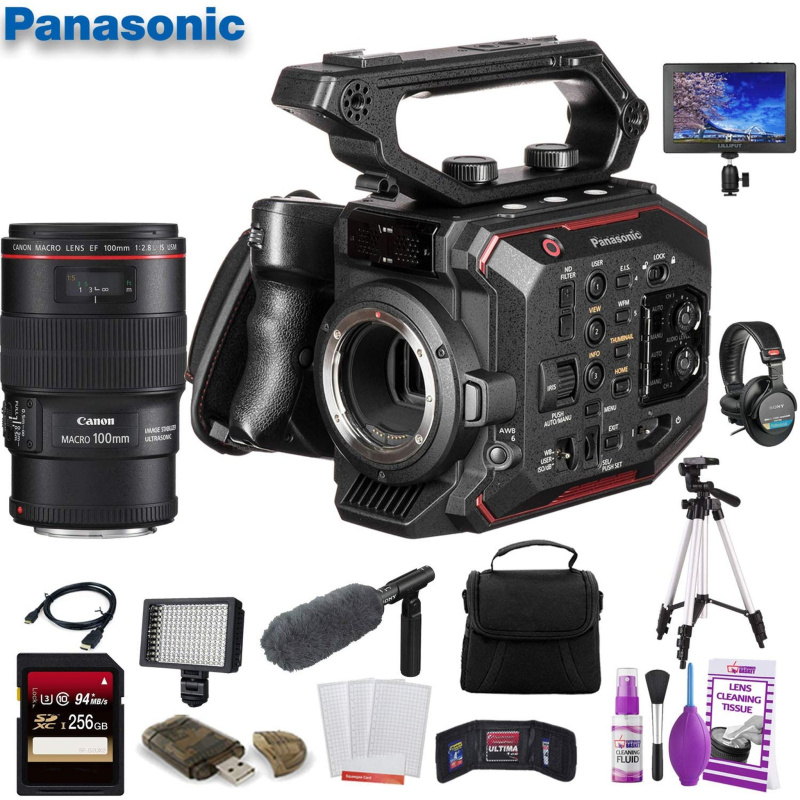 Panasonic AU-EVA1 Compact 5.7K Super 35mm Cinema Camera (AU-EVA1PJ) W/ Canon EF 100mm f/2.8L Lens , 256GB Memory Card, Bag, Tripod Bundle (Internation
