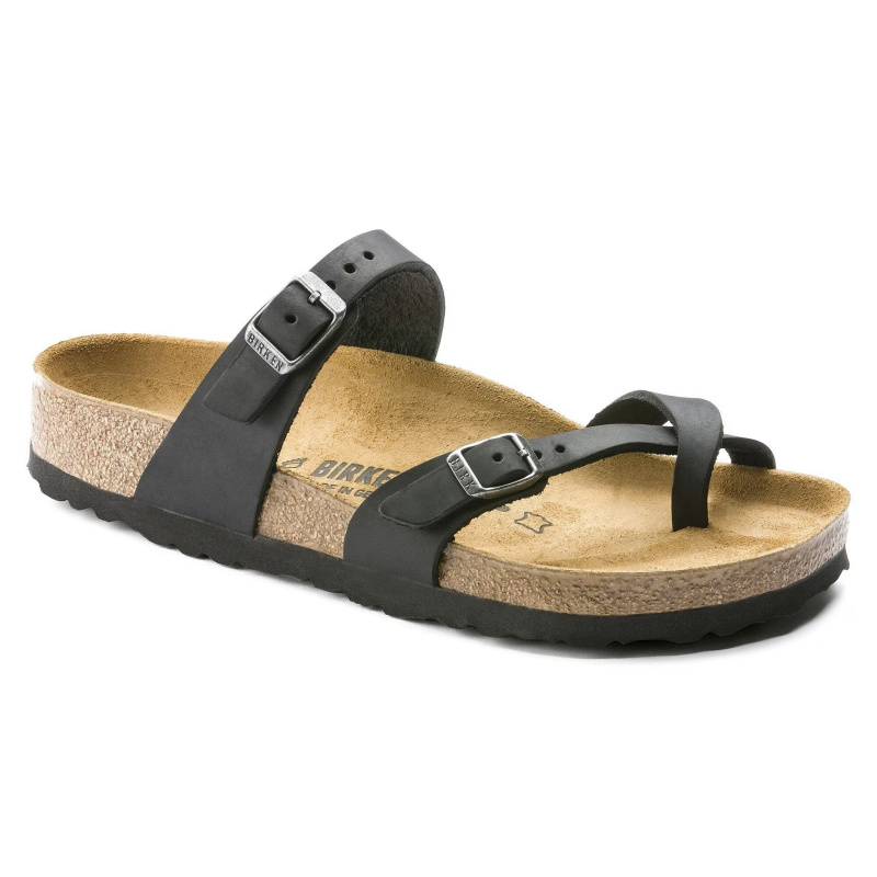 Birkenstock Women's Mayari Oiled Leather Sandal, Black, 6 W / 4 M US