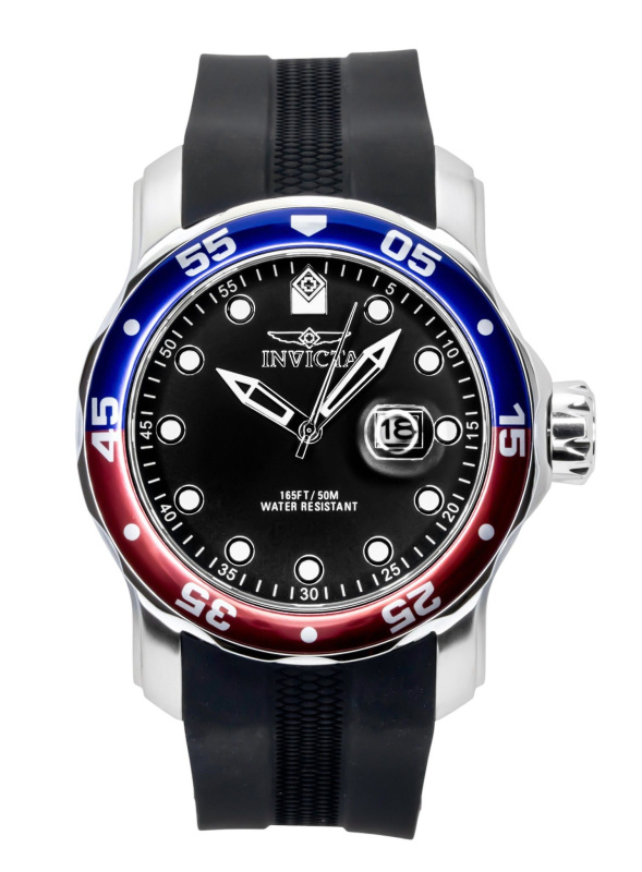 Invicta Pro Diver Silicone Strap Black Dial Pepsi Bezel Quartz 45735 200M Men's Watch